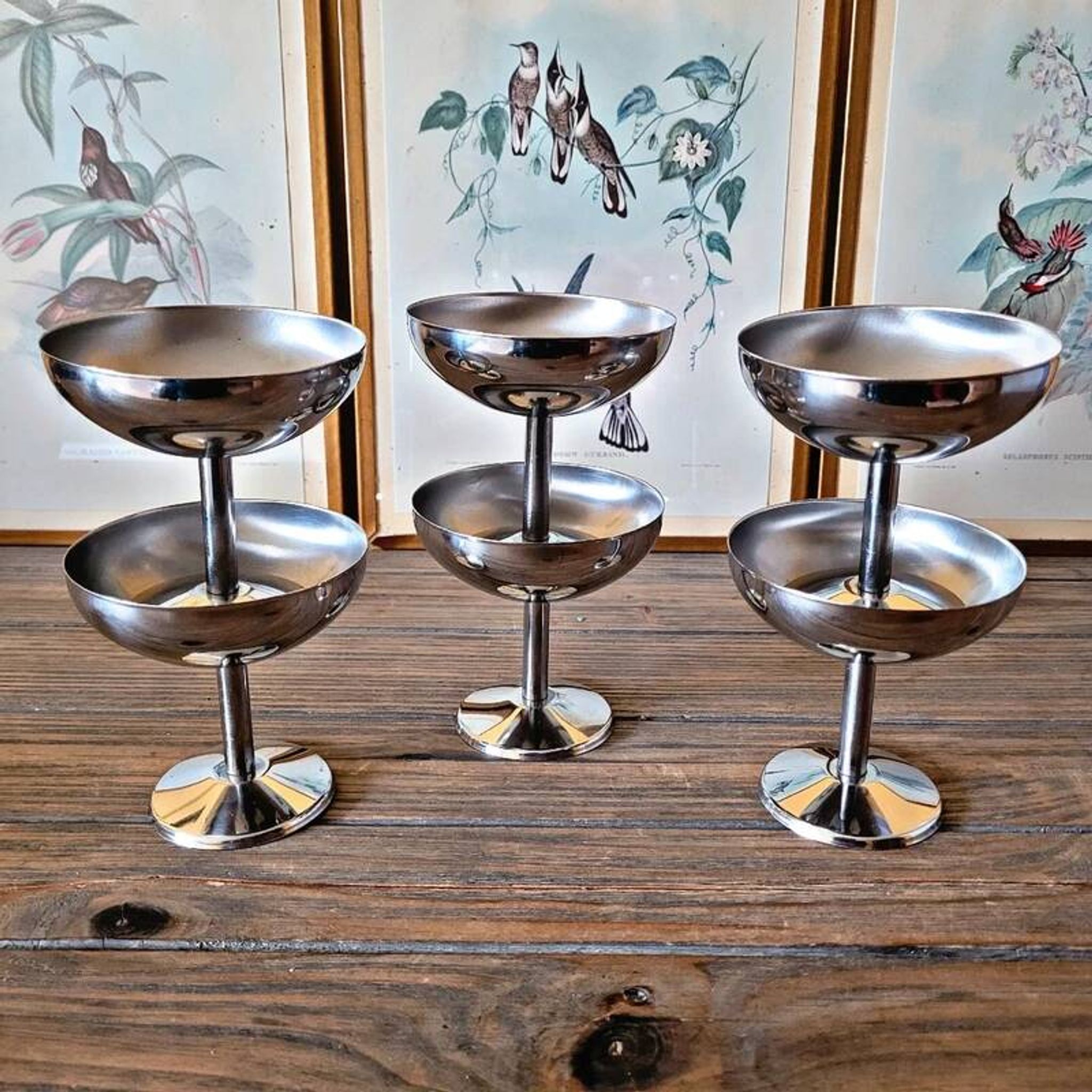 6 Vintage stainless steel ice cream/dessert cups from the 70s-80s, round shape