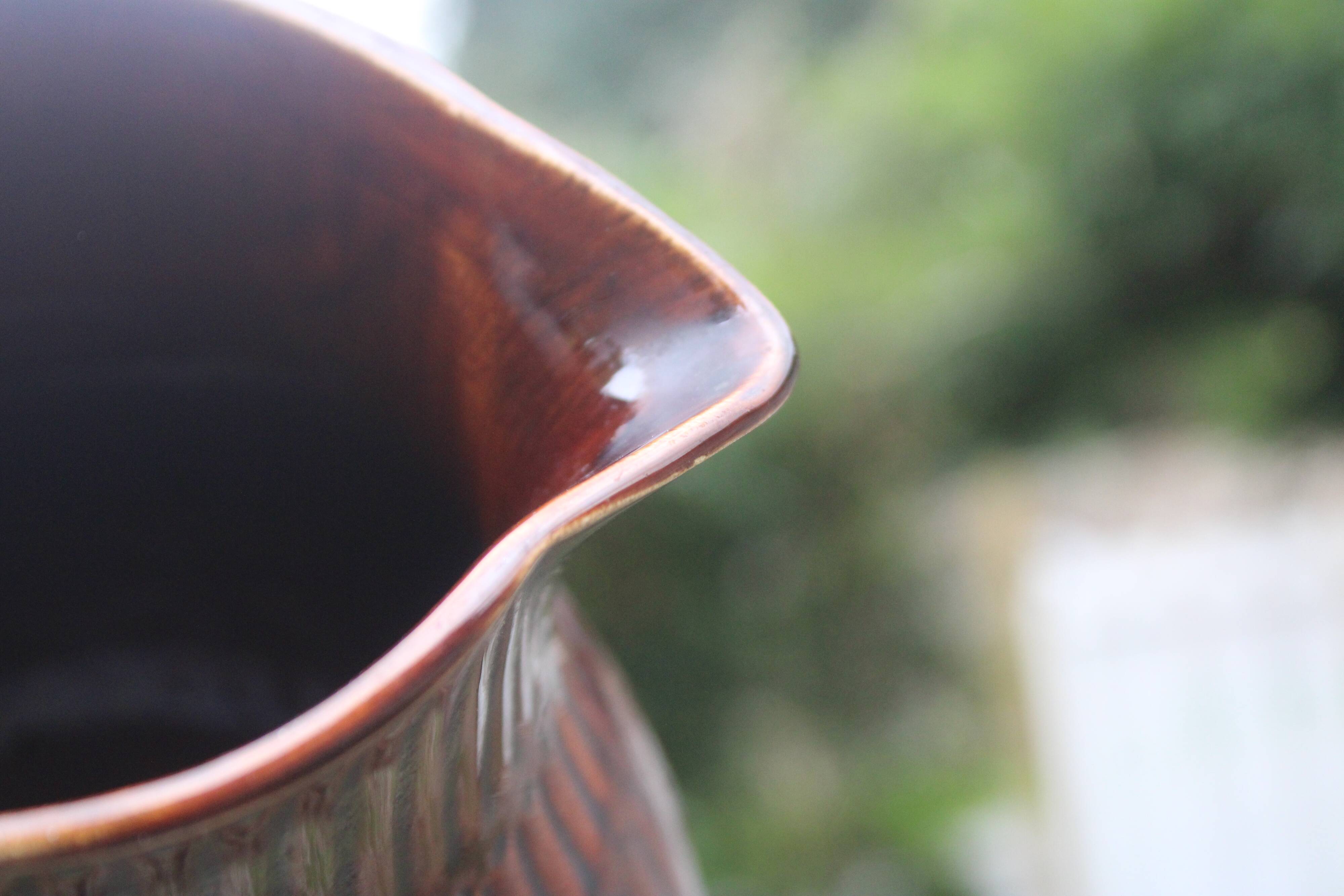 Superb vintage Digoin Sarreguemines pitcher in brown enamelled ceramic