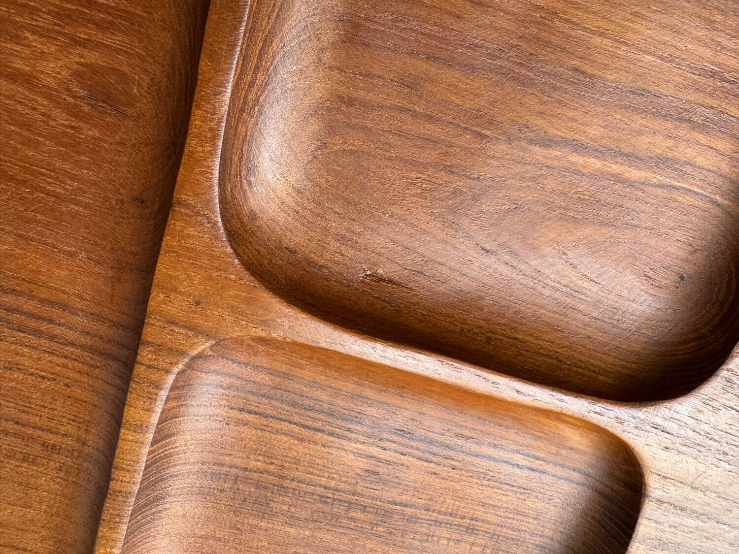 Vintage teak serving tray from the 1950s with compartments.