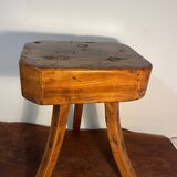 Brutalist oak stool with curved legs, handcrafted