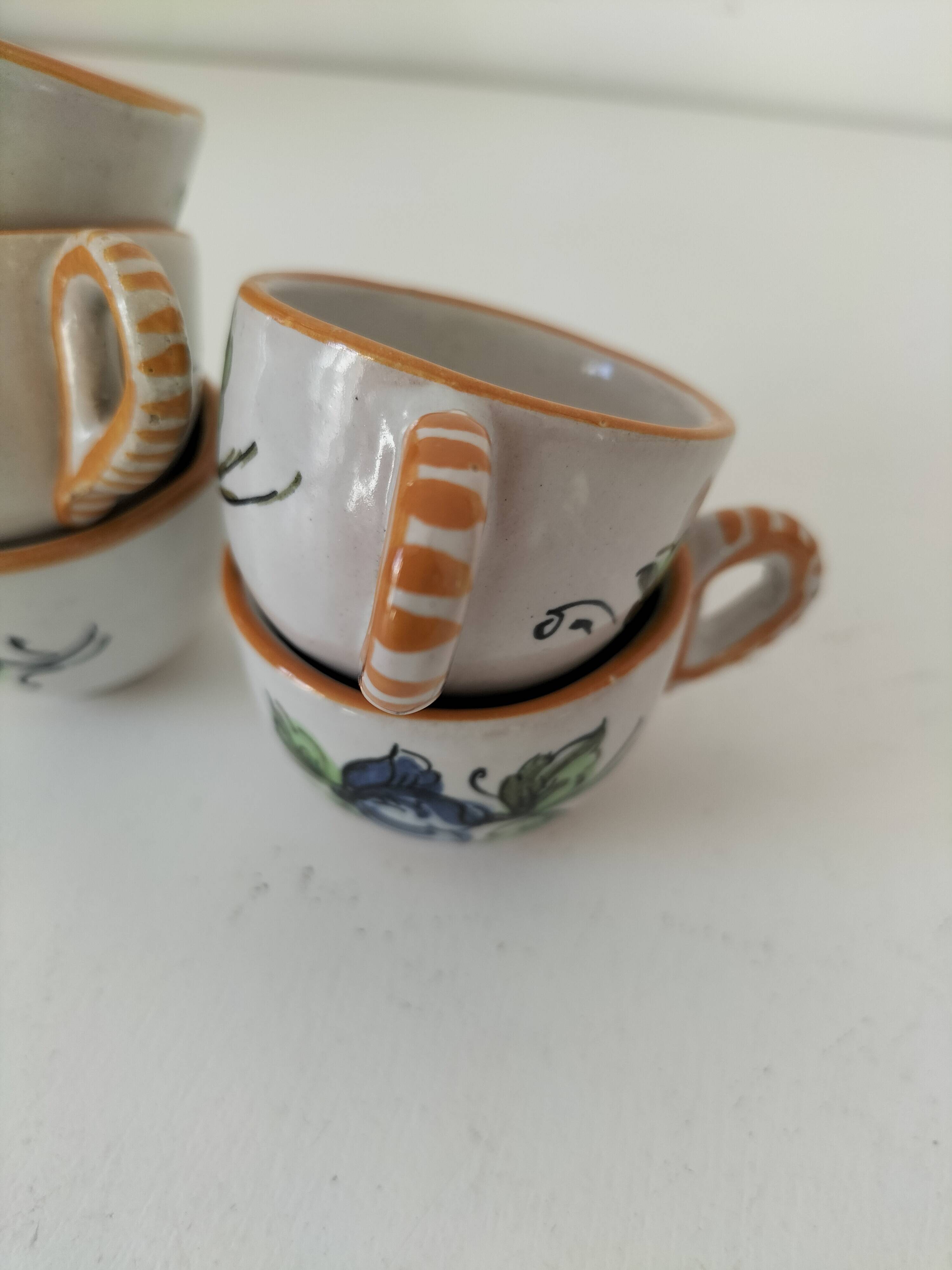 Ensemble 5 mini tasses italiennes en faïence peinte – années 60/70