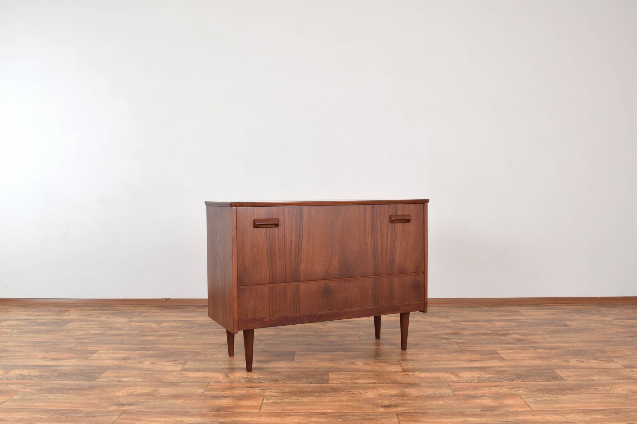 Mid-Century Pair of Polish Armchairs and Walnut Cabinet, 1960s, Set of 3.