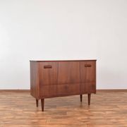 Mid-Century Pair of Polish Armchairs and Walnut Cabinet, 1960s, Set of 3.