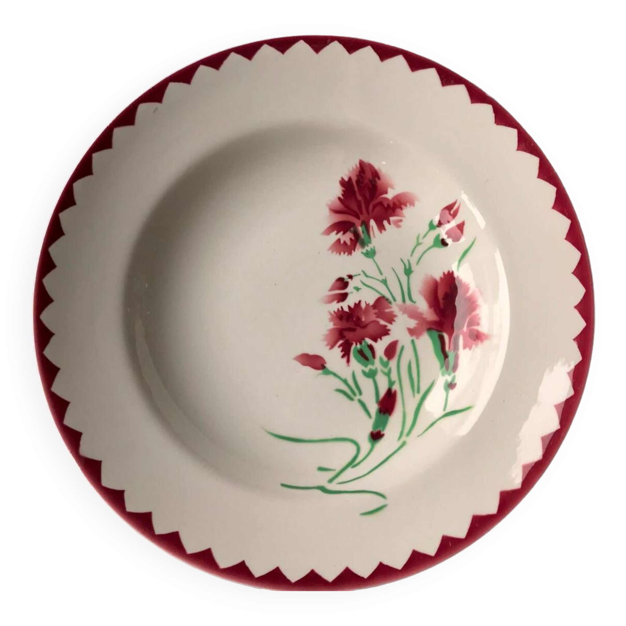Lot de 4 assiettescreuses Digoin Sarreguemines modèle œillets