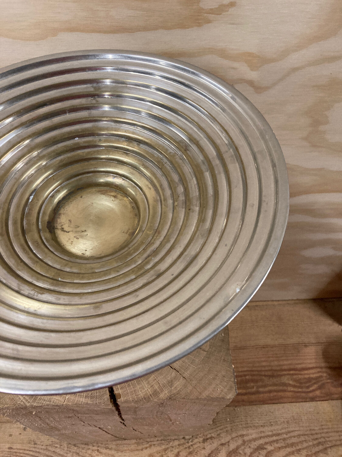 Large art deco silver metal fruit bowl