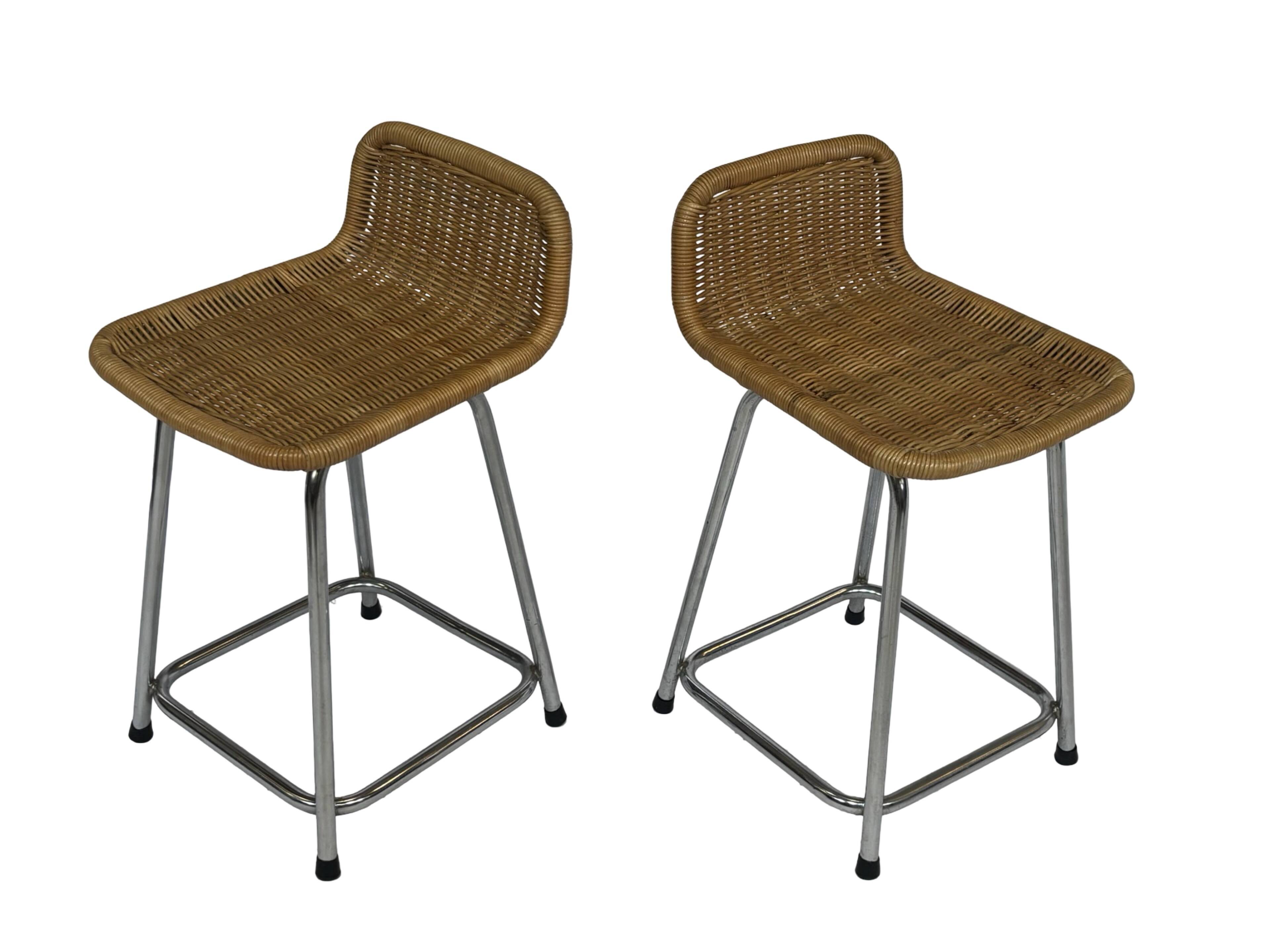 Ensemble de 4 tabourets de bar vintage Dirk Van Sliedregt Rohe Noordwolde modèle bas
