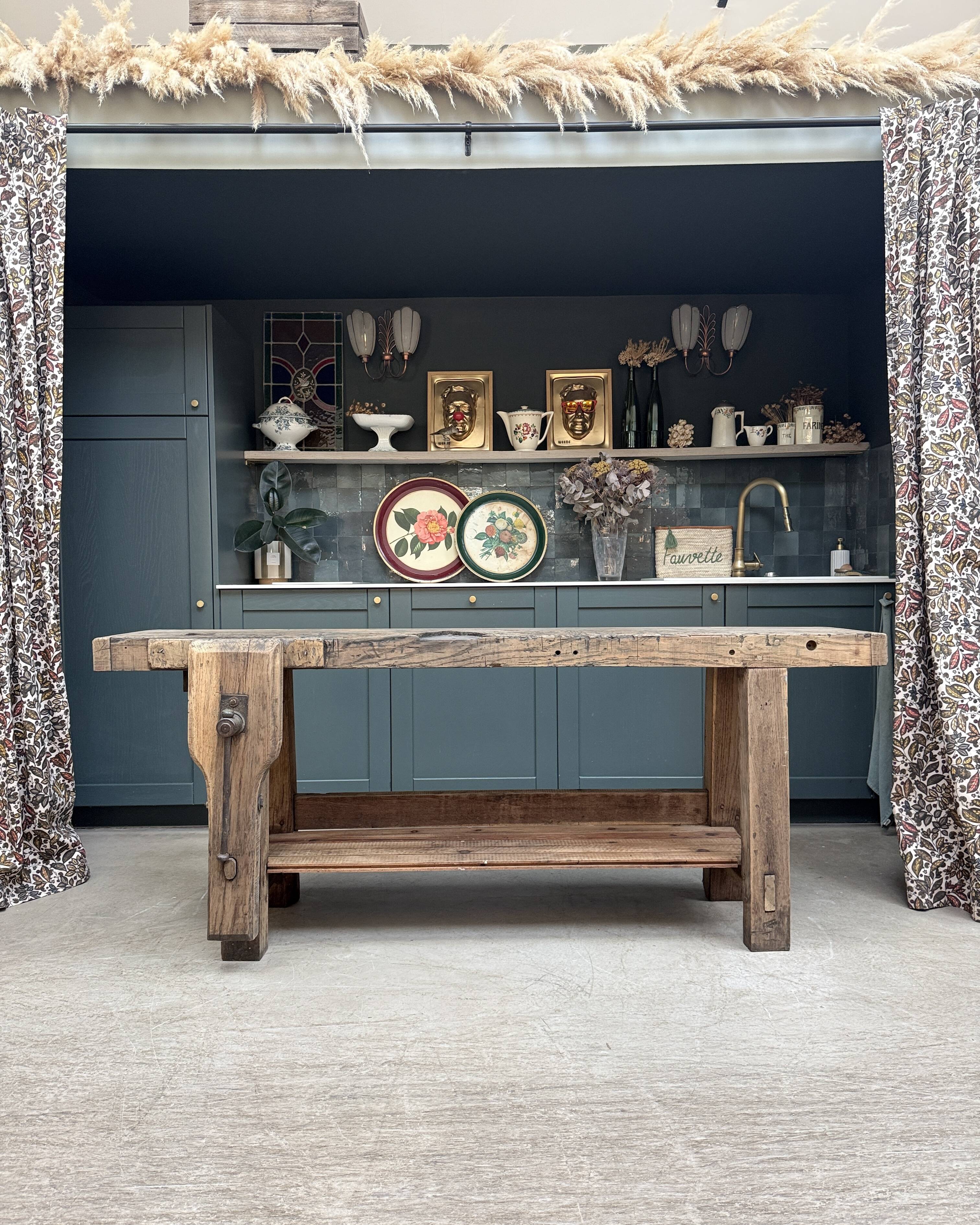 Old solid oak carpenter's workbench (renovated)