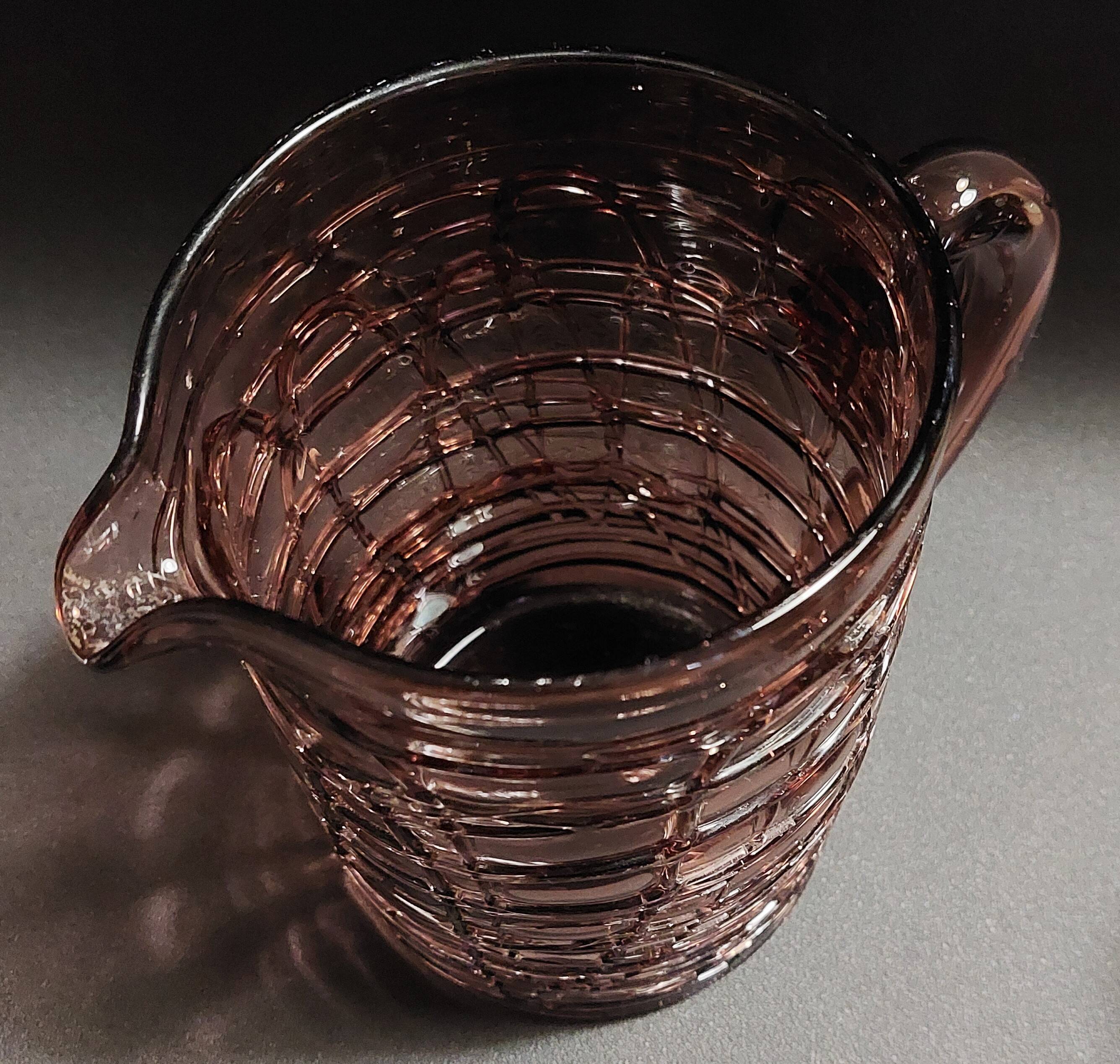 Orangeade set, pitcher, six glasses, purple glass, 70s