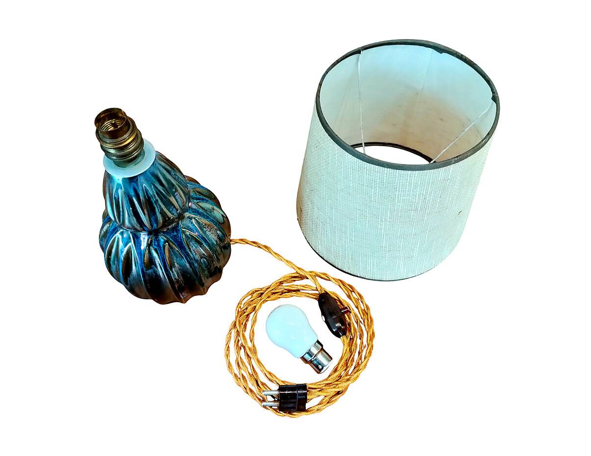 Lamp, Alphonse CYTHÈRE base, flamed stoneware RAMBERVILLIERS and fabric shade.