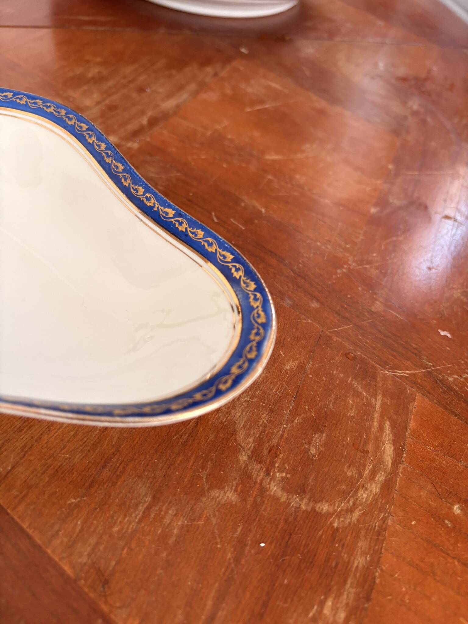 Plate, Ramekin, Salad Bowl 23cm, Limoges Porcelain, Blue and Gold, Betoule