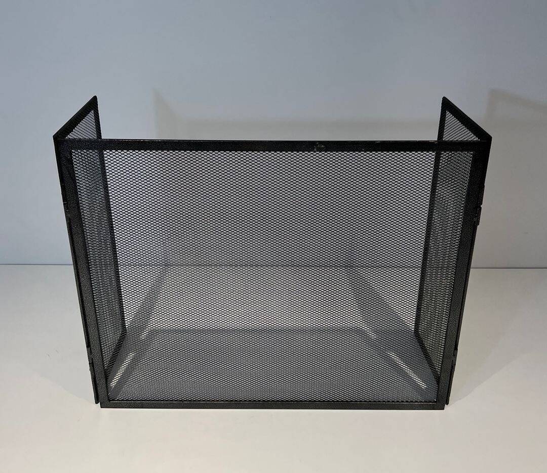 Three-Panel Fire Screen in Expanded Steel Mesh. France. Circa 1970.