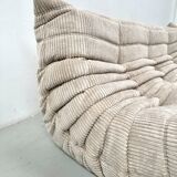 French Togo 3-seater sofa in beige corduroy attributed to Michel Ducaroy for Ligne Roset, 1970s