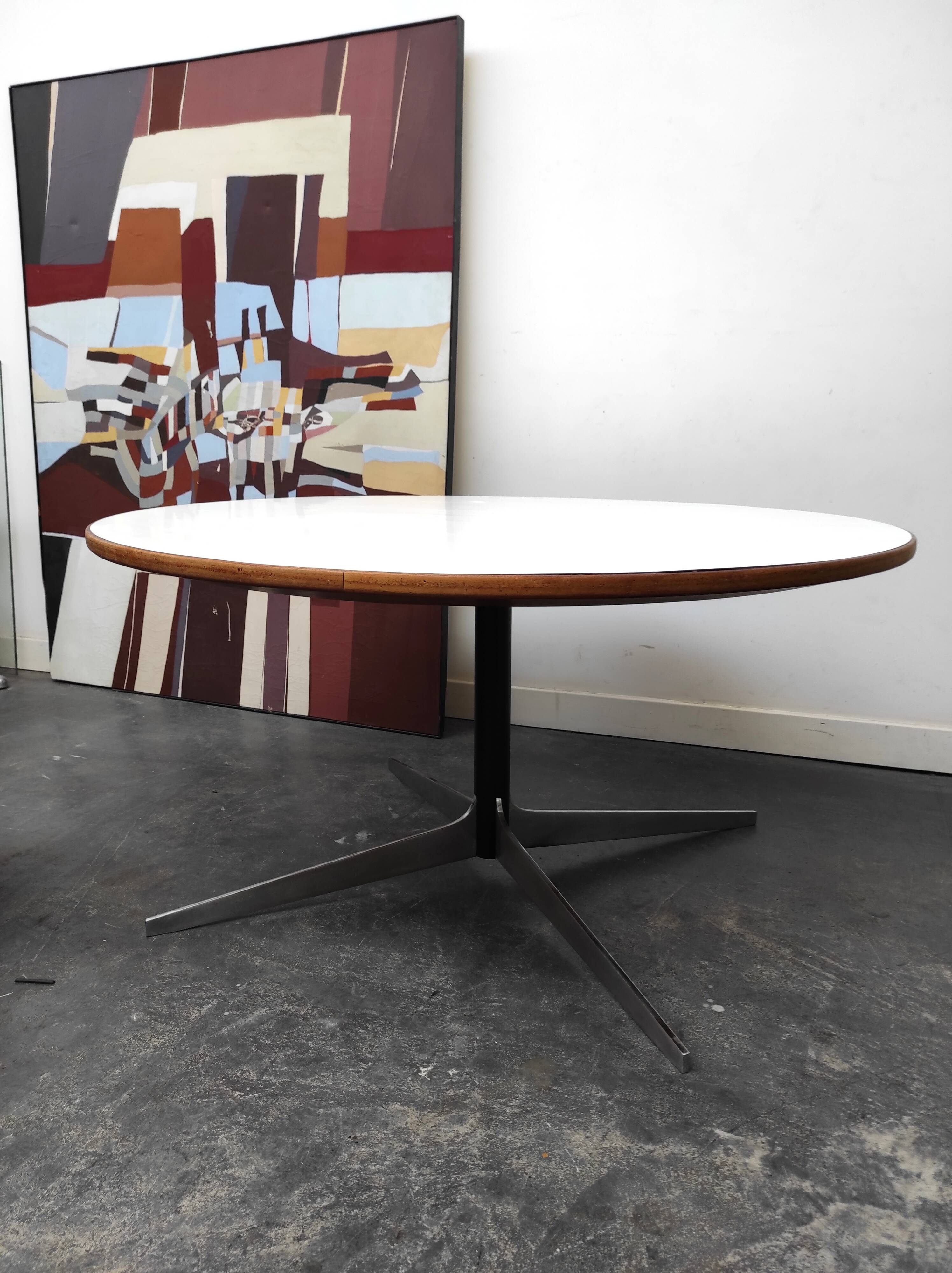 Round coffee table wood metal 1960