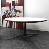 Round coffee table wood metal 1960