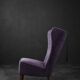 Fauteuil à oreilles à dossier haut en chêne et tissu violet, style scandinave vintage des années 1950