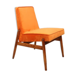 Papaya orange velvet mid century modern 1970s renovated armchair