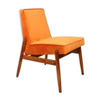 Papaya orange velvet mid century modern 1970s renovated armchair