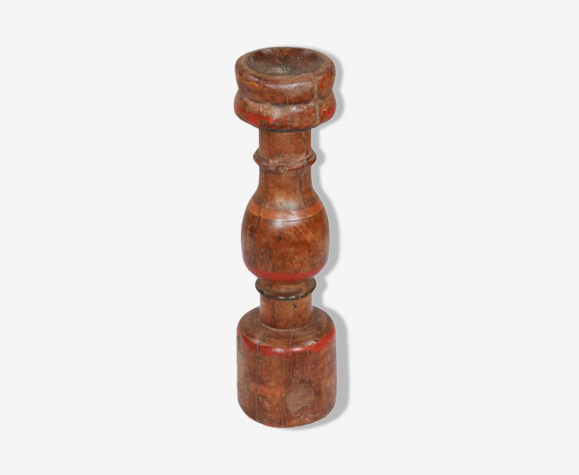 Bougeoir haut bois vieux teck patine d'origine ancien pied de charpoy lit indien