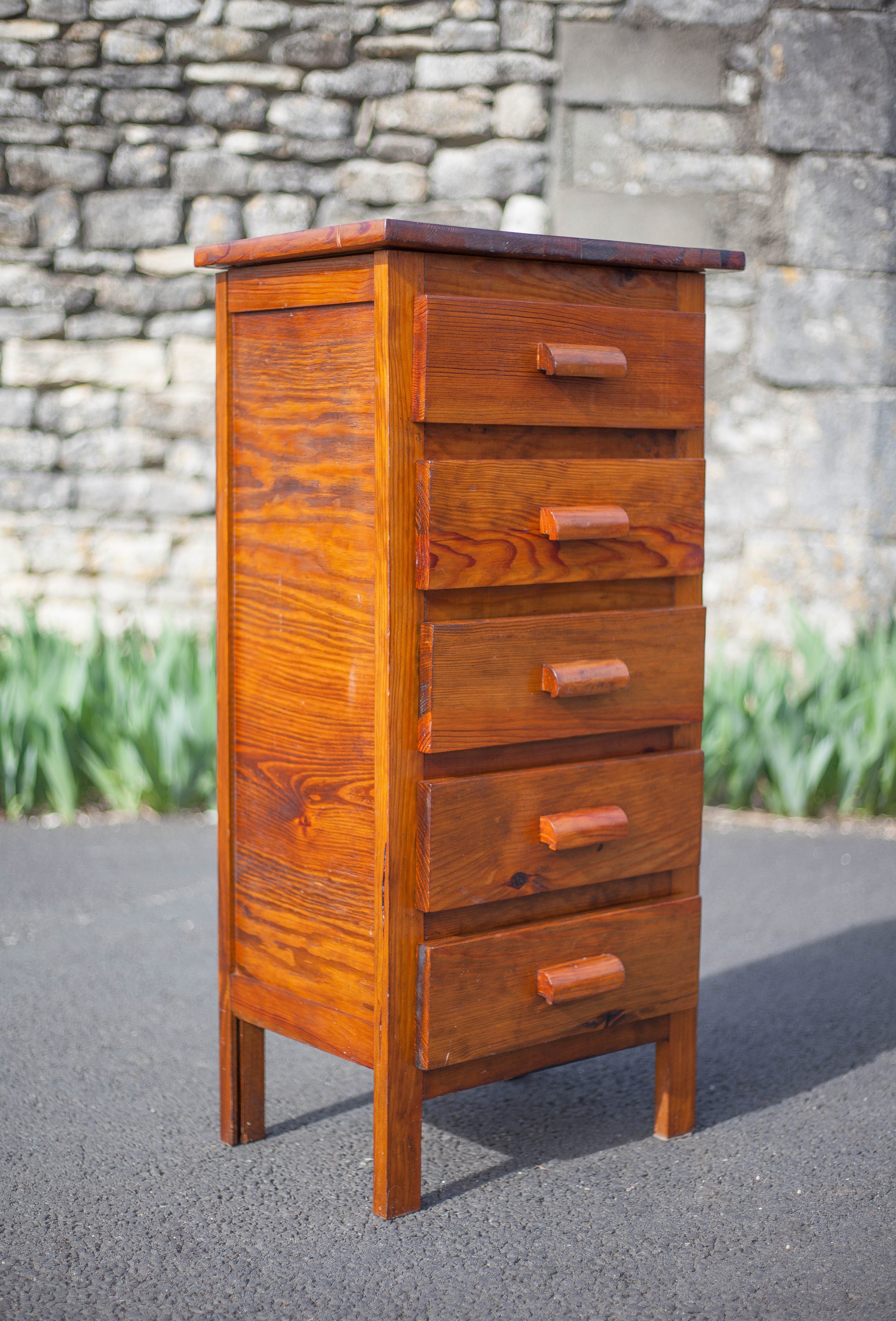 Wooden storage unit with 5 drawers, vintage wooden chest of drawers