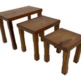 Vintage Set of 3 pinewood side or nesting tables 1970s nest of tables