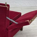 Canapé danois à accoudoirs rabattables « espagnol » des années 1970, en velours d'ameublement rouge.