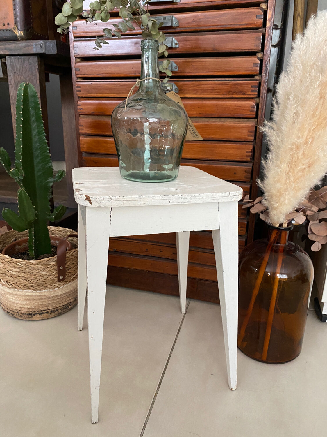 Vintage white wooden stool