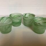 Four green glass paste candle holders