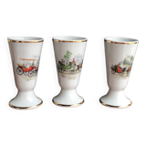 Lot of 3 mazagrans in Limoges porcelain with carriage decoration