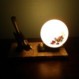 Art deco lamp, to pose, marble base, brass bird decoration, opaline - 40s