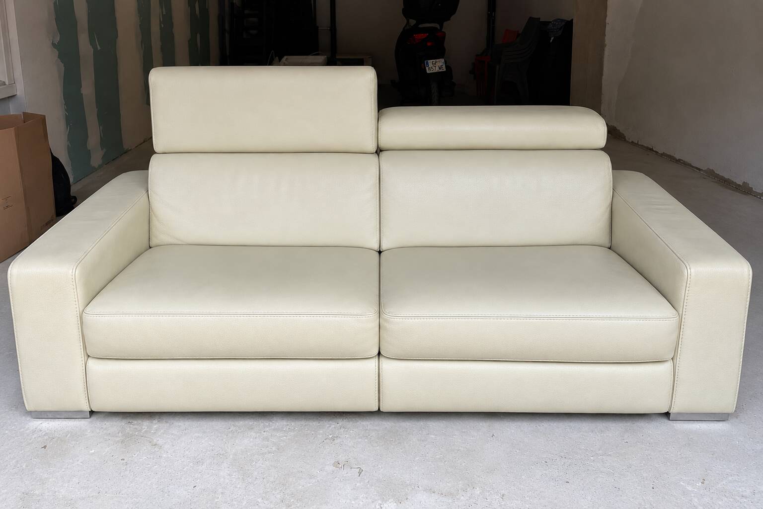Rochebobois ivory leather sofa