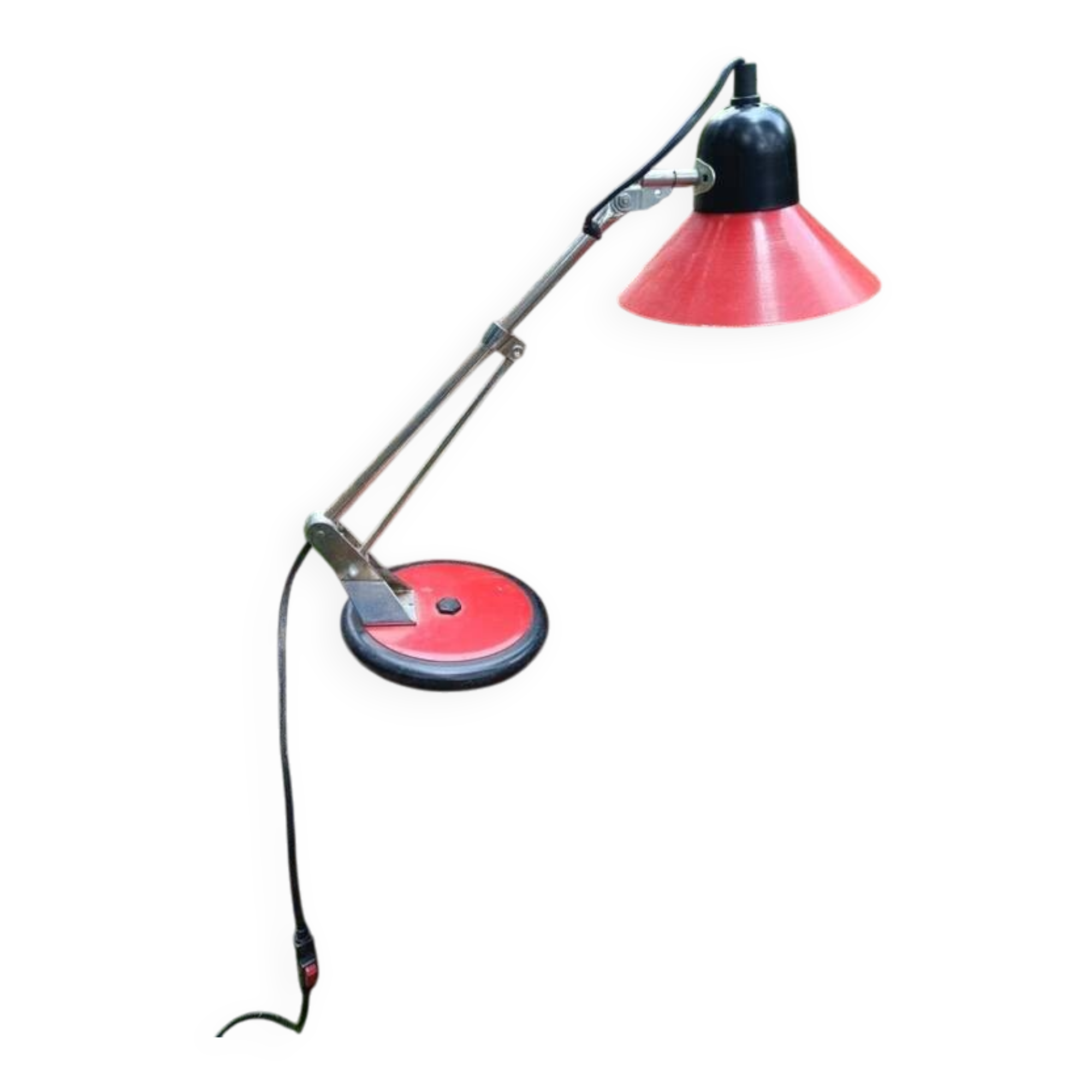 Vintage red and chrome bedside/desk lamp from the 1960s
