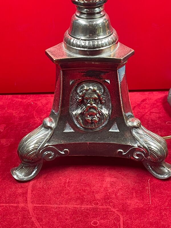 Pied de lampe colonne régule argenté pied tripode