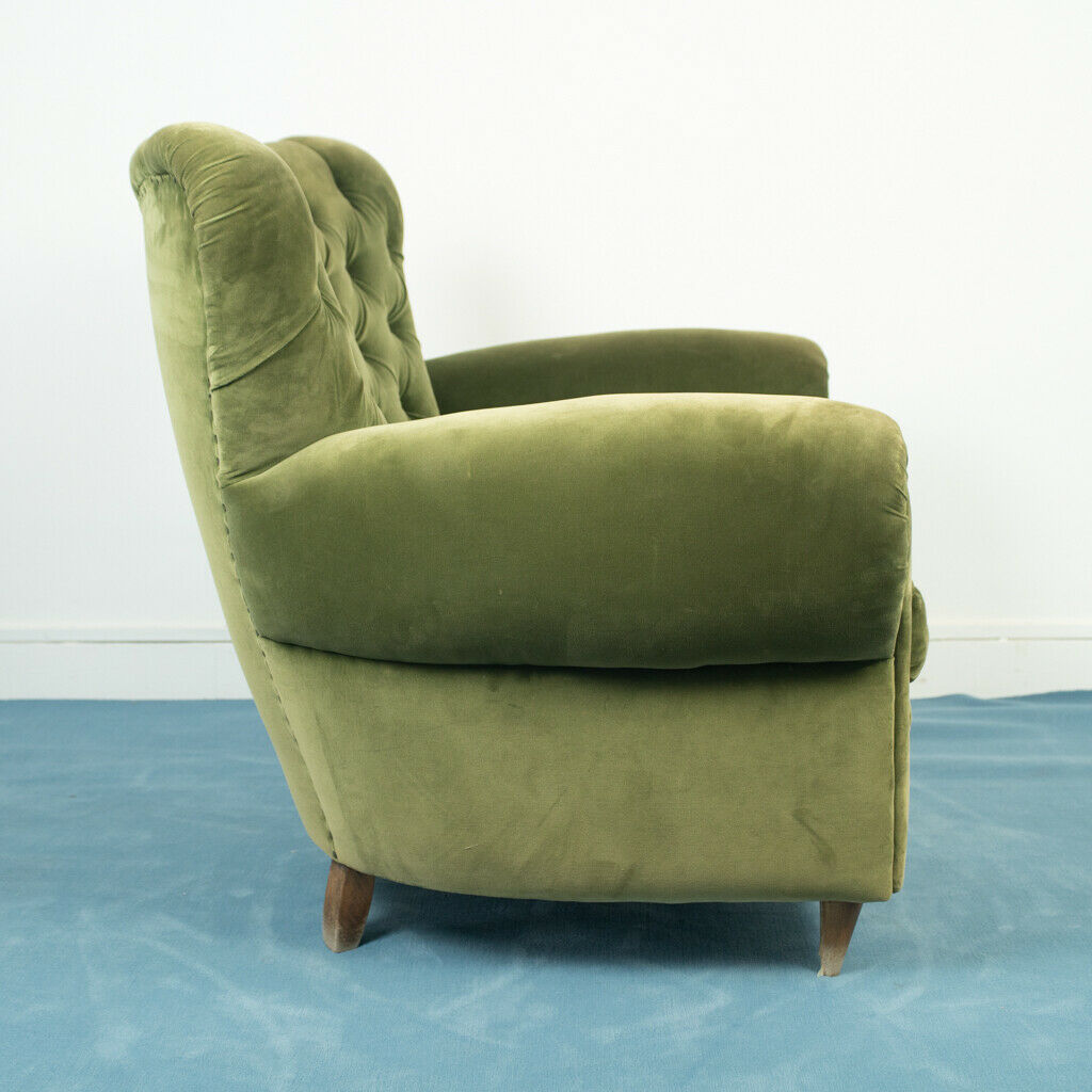 Pair 2 armchairs wood velvet green design 50s vintage modern