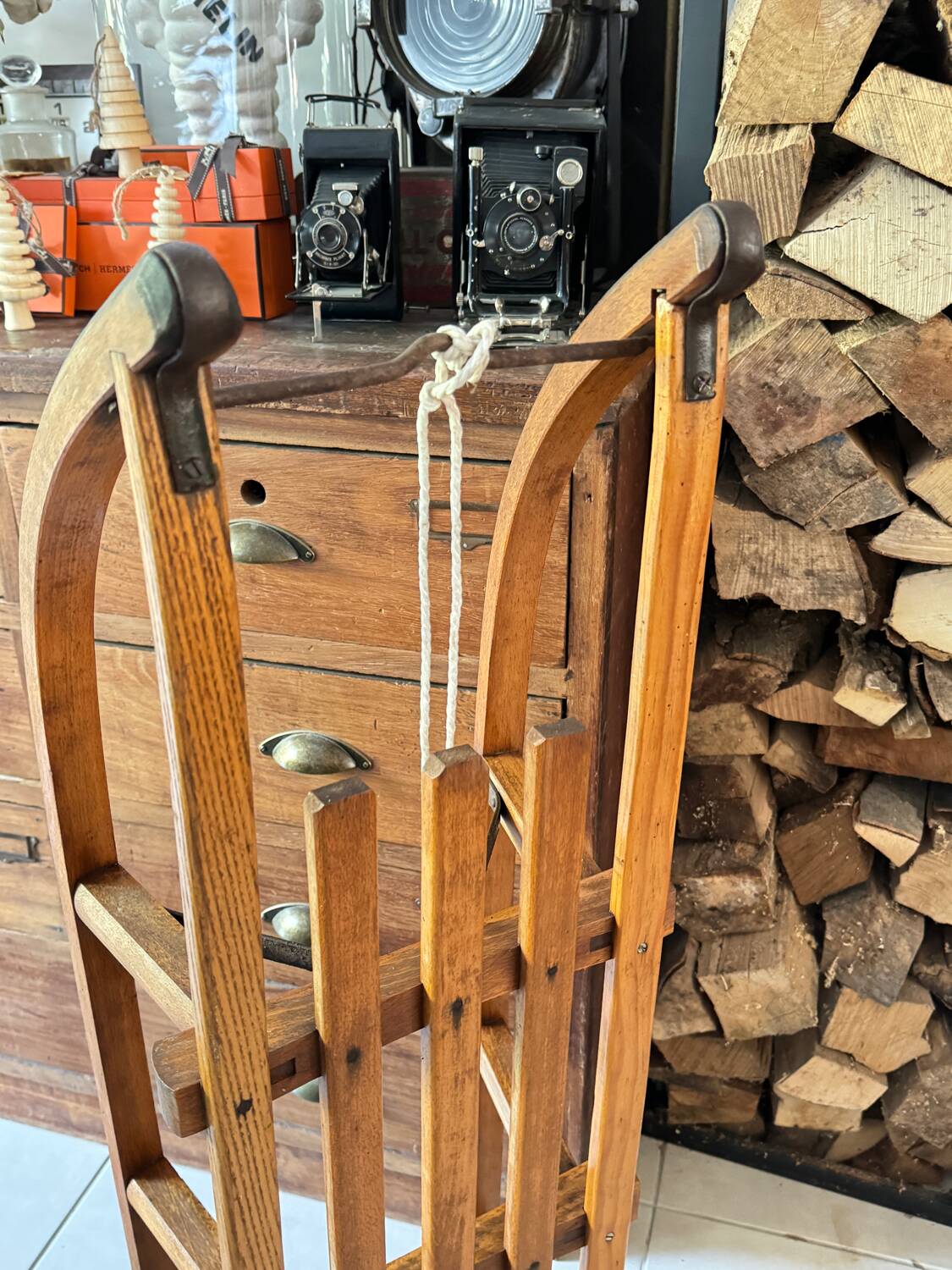 Old wooden sled Davos