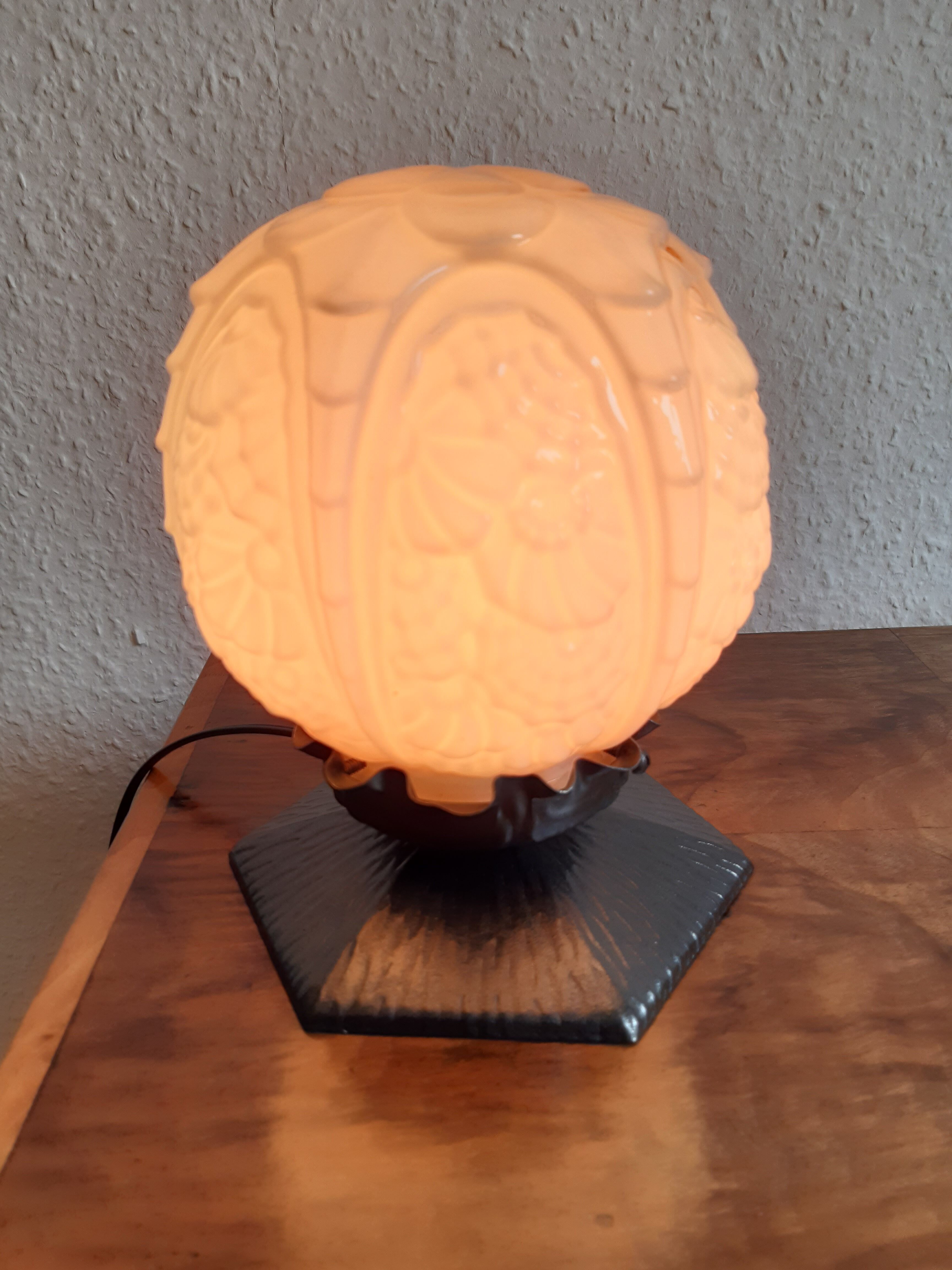 Old little lamp art deco light ball molded glass rosé