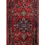 Handmade Red Floral Wool Runner, Vintage Mid-Century Stair & Hallway Rug