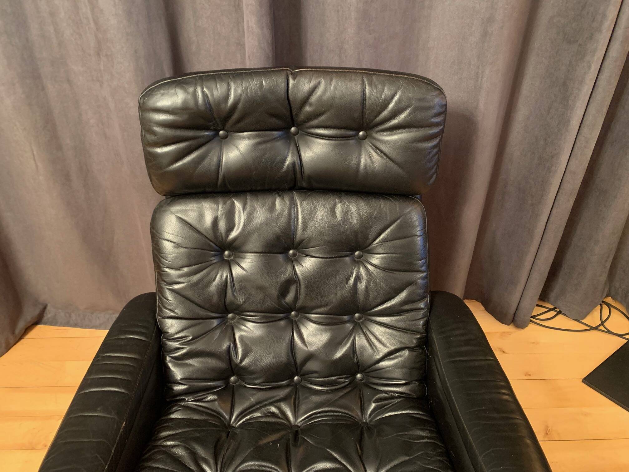 Leather swivel armchair, Denmark, 1960s