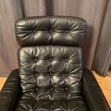 Leather swivel armchair, Denmark, 1960s