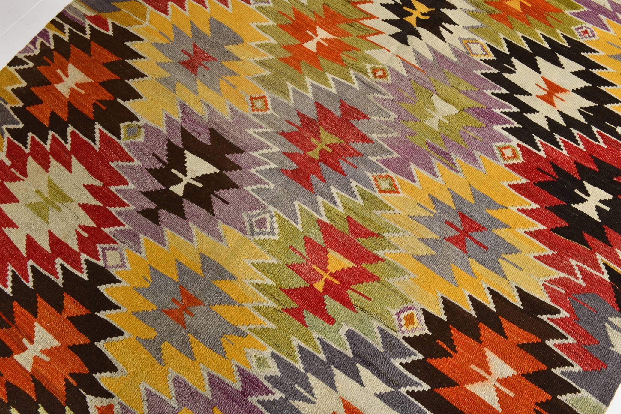 6x10 Tapis Kilim Turc Laine Fait Main, Style Bohème, Motifs Géométriques,