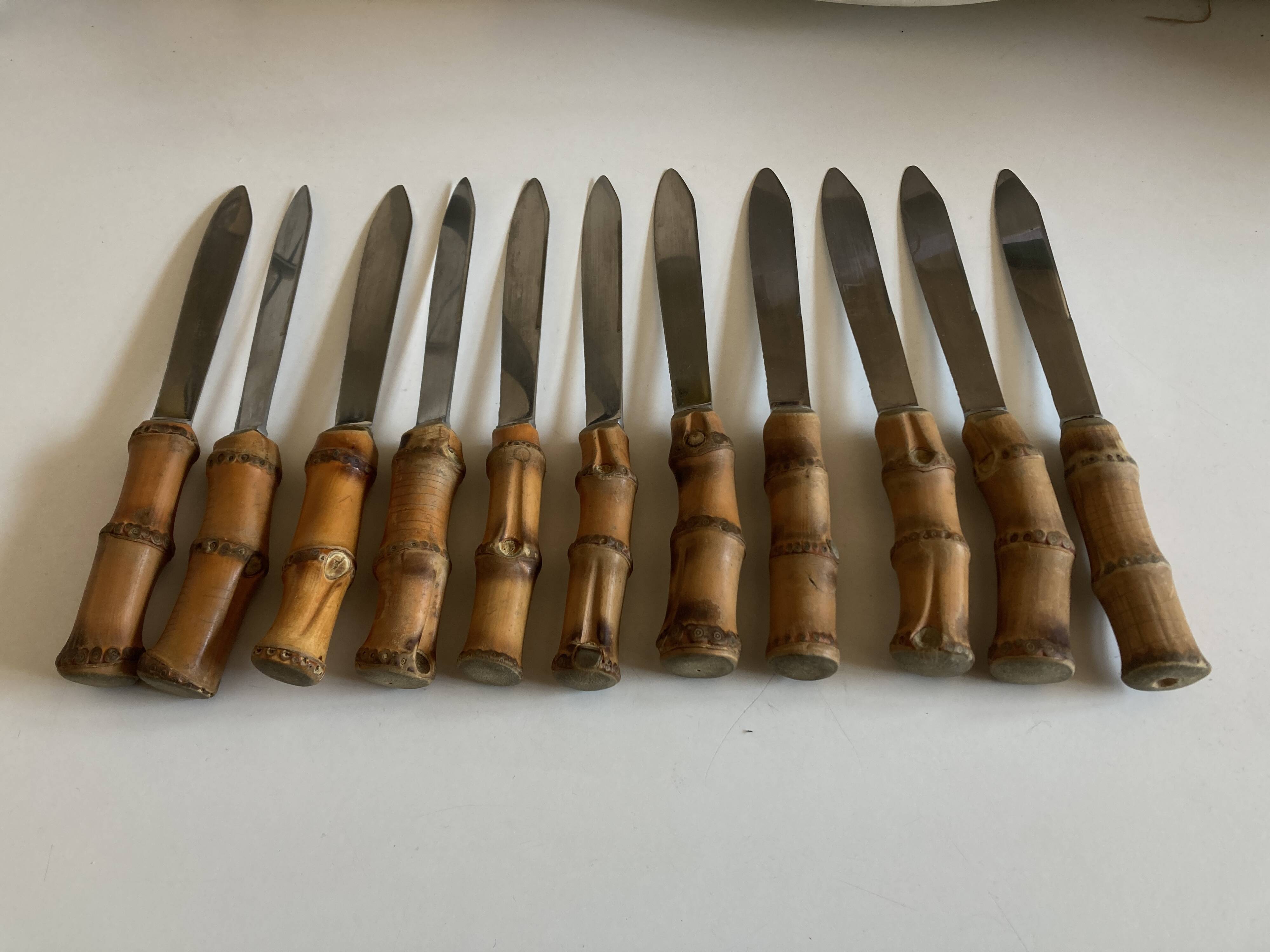 set of 11 knives with bamboo handles 1960 Riviera