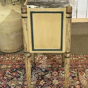 Beech bedside table painted with a marble top in Louis XVI style from the late 19th century.