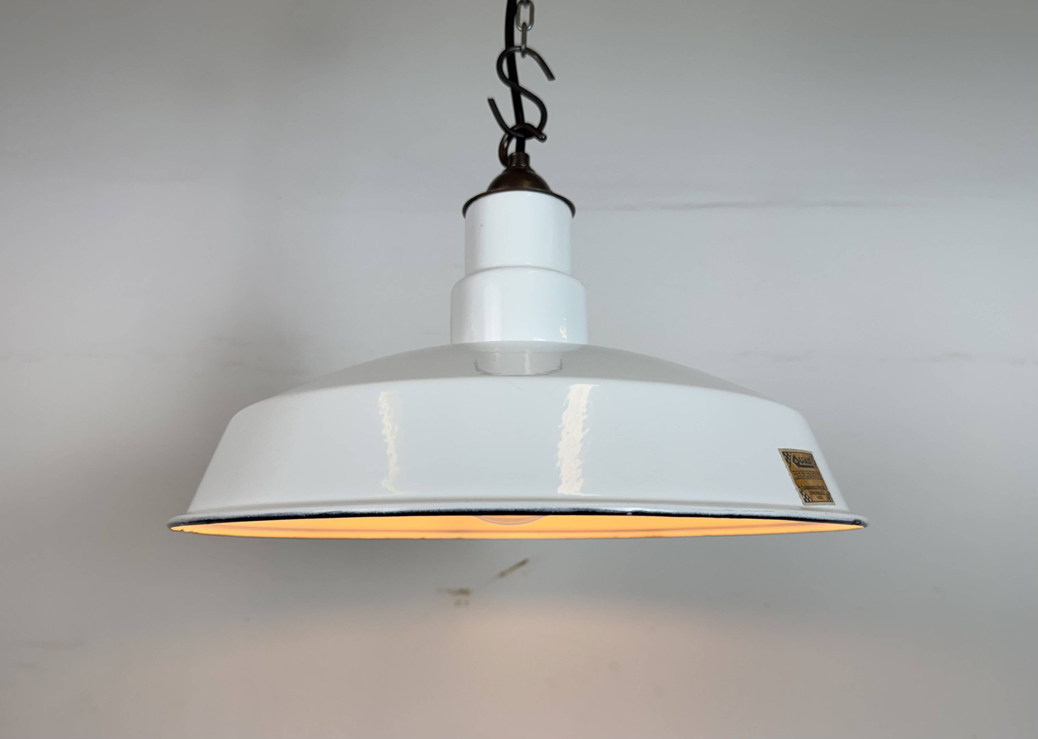 Industrial White Enamel Factory Pendant Lamp from Quadrangle Mfg. Co.,1960s