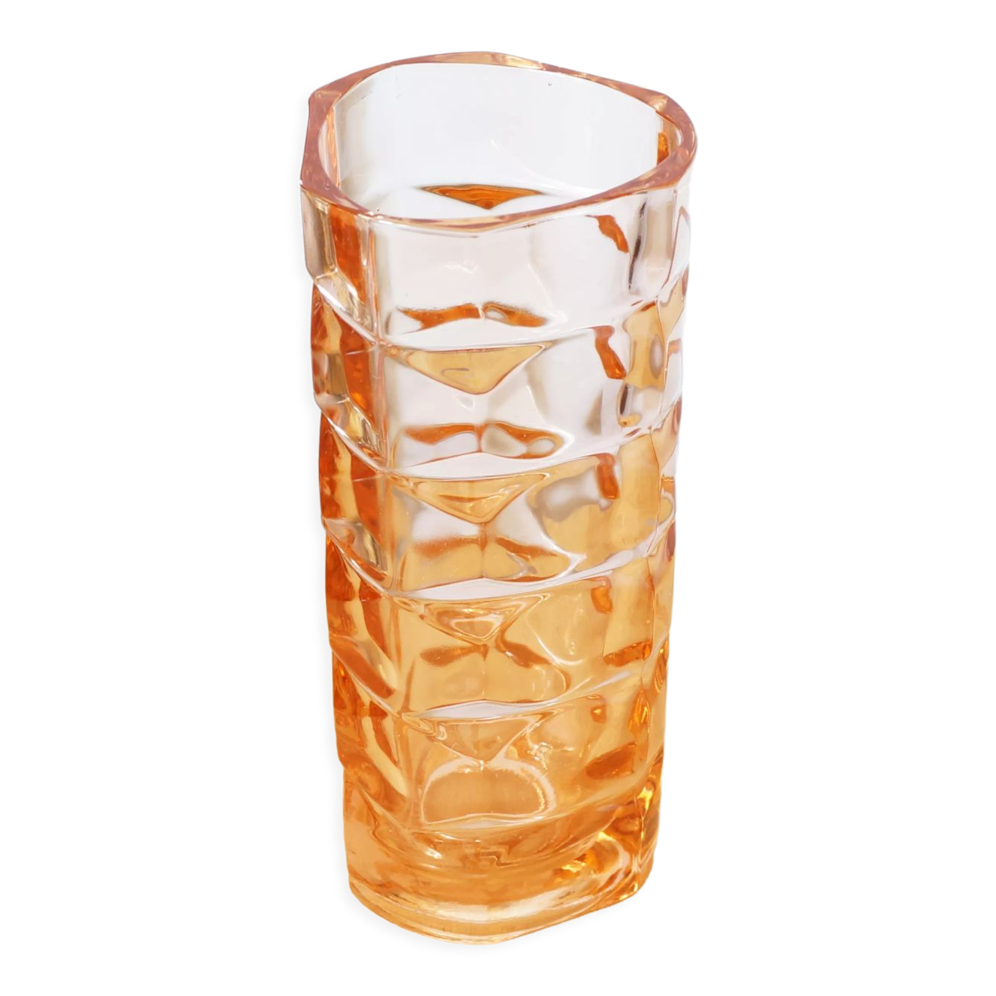 Luminarc type molded glass vase pink color 70s