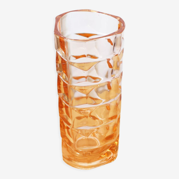 Vase en verre moulé type luminarc couleur rosé années 70