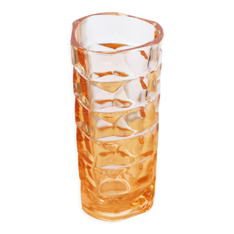 Vase en verre moulé type luminarc couleur rosé années 70