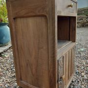Small piece of furniture/bedside table in old wood and pink marble
