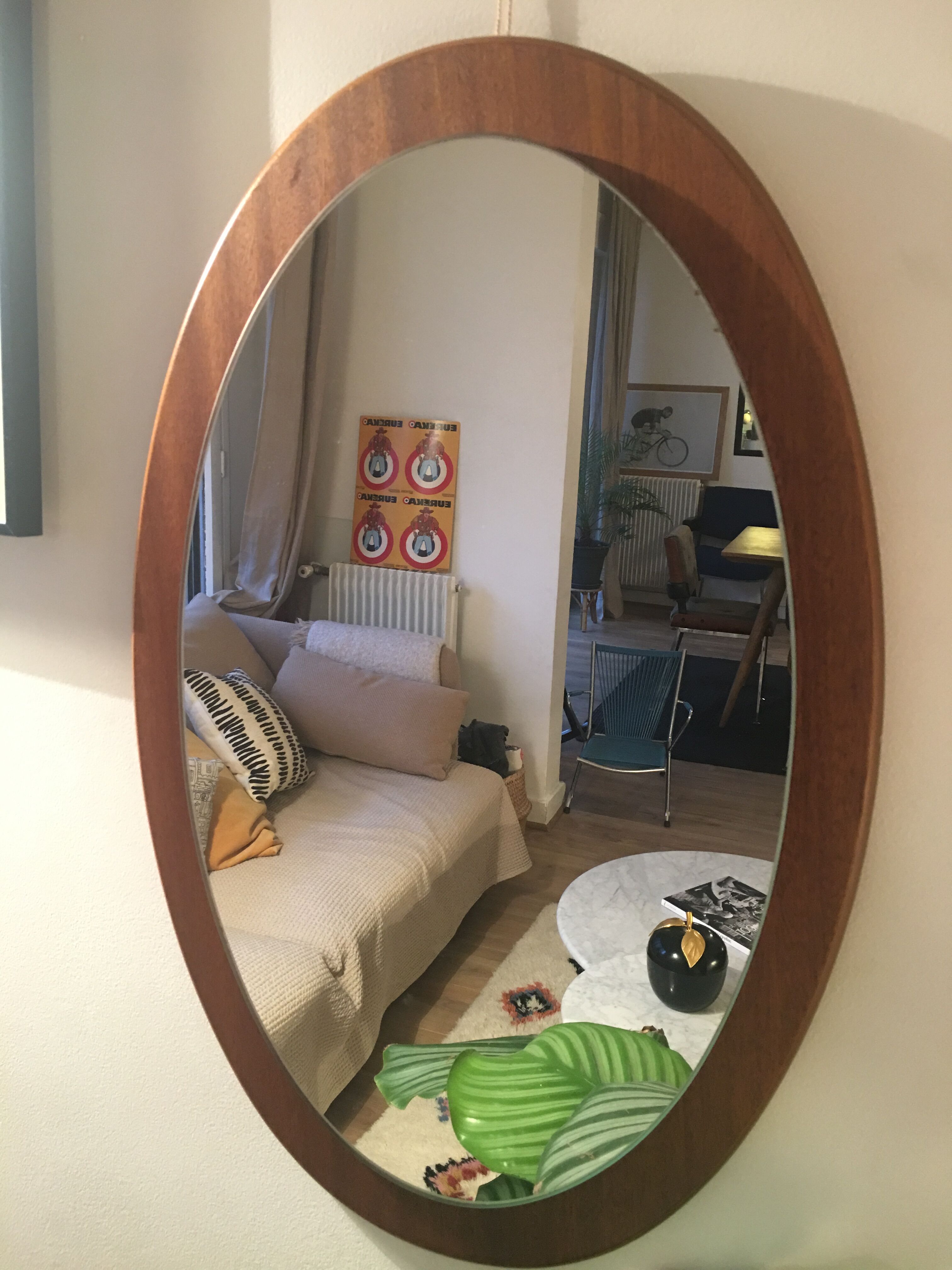 Mirror Scandinavian teak oval 36x57cm