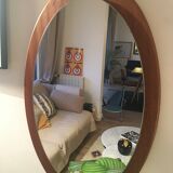 Mirror Scandinavian teak oval 36x57cm