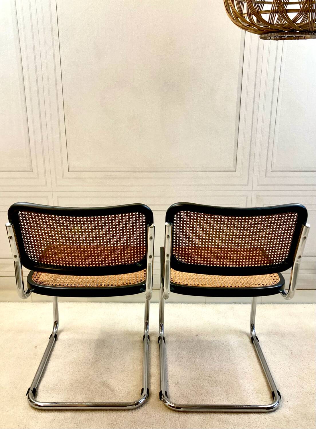 Pair of vintage B32 chairs – caning and chrome