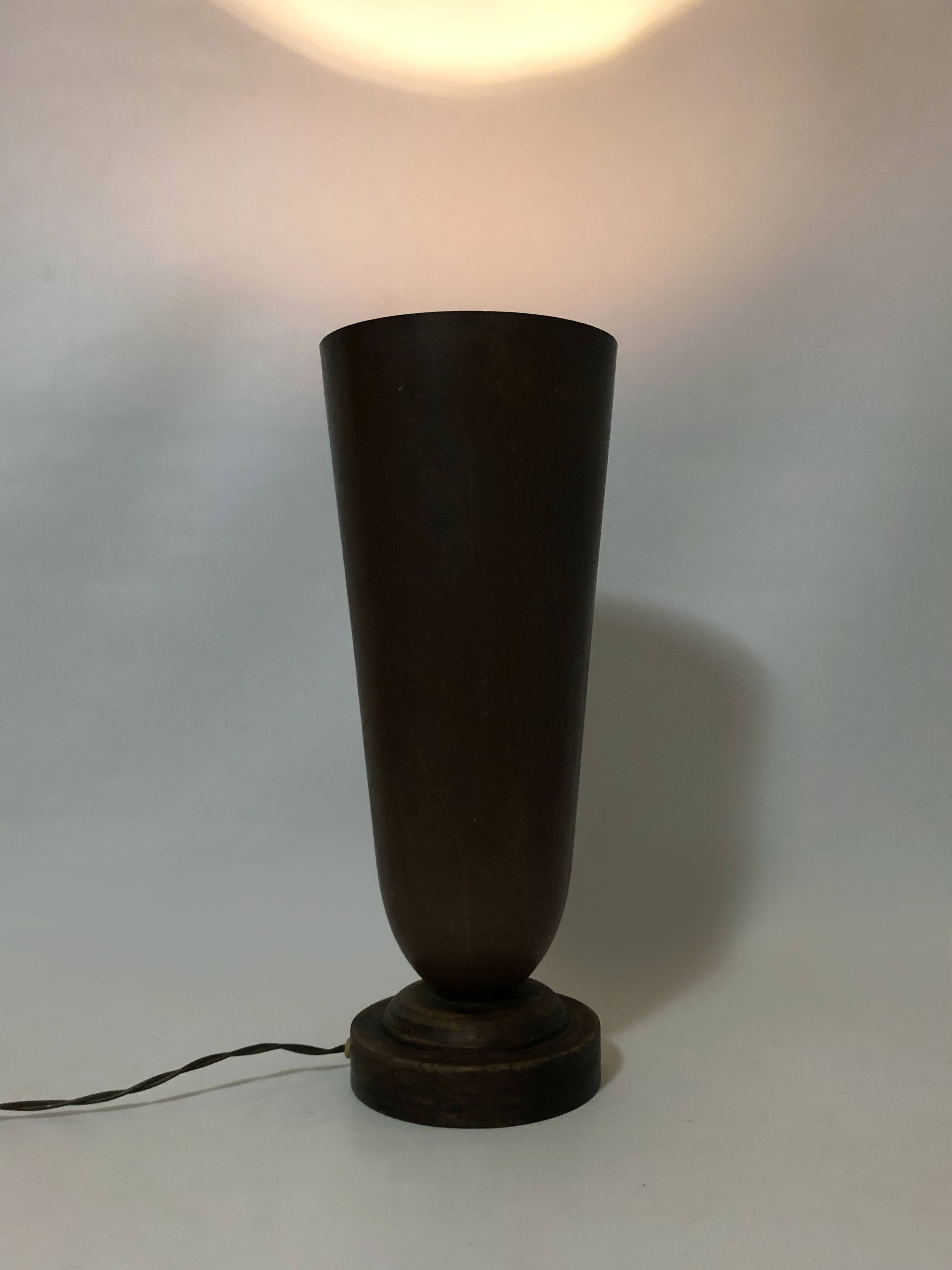 Large Art Deco Basin Lamp 1930 copper and wooden base